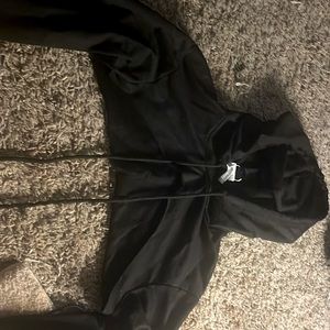 half hoodie, (cropped) , overthrow over sports bra